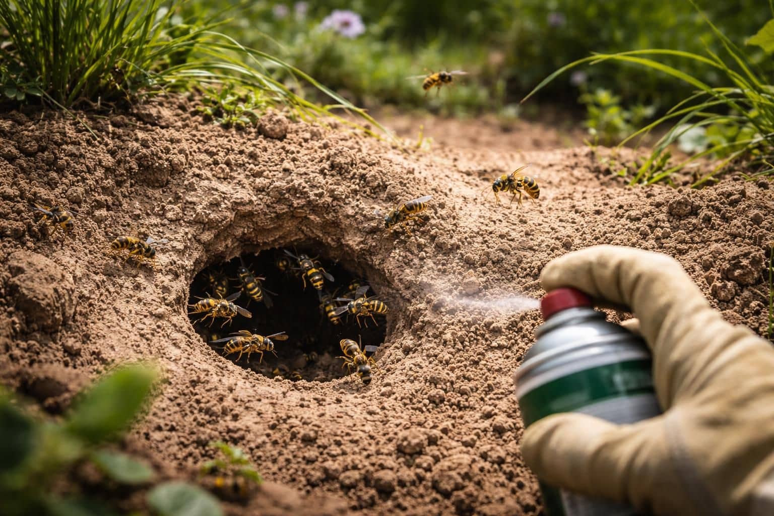 découvrez les dangers liés aux nids de guêpes de terre et les traitements efficaces pour les éliminer en toute sécurité.
