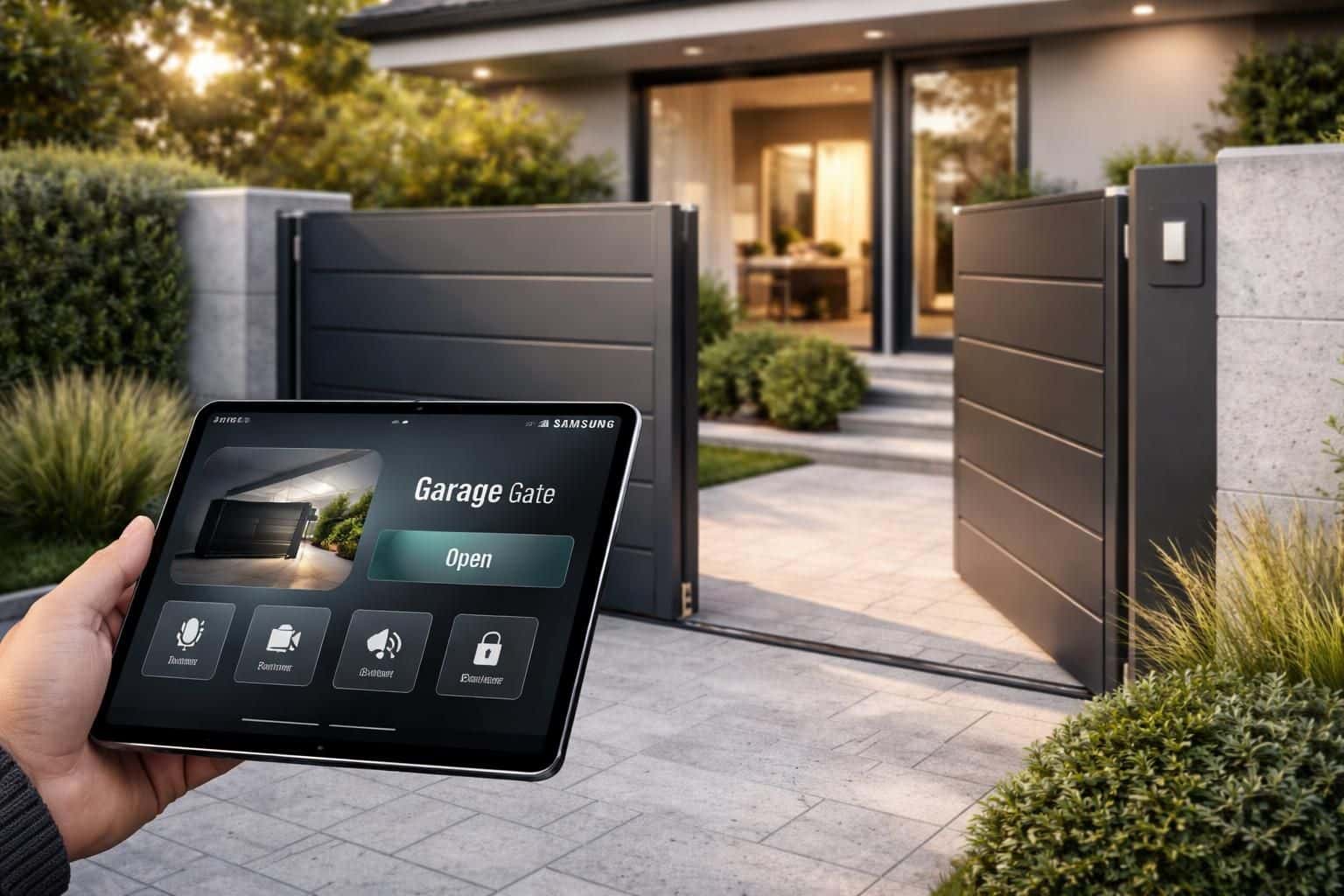 découvrez comment contrôler rapidement et en toute sécurité votre portail, portillon et garage grâce à la tablette samsung dédiée à la domotique.