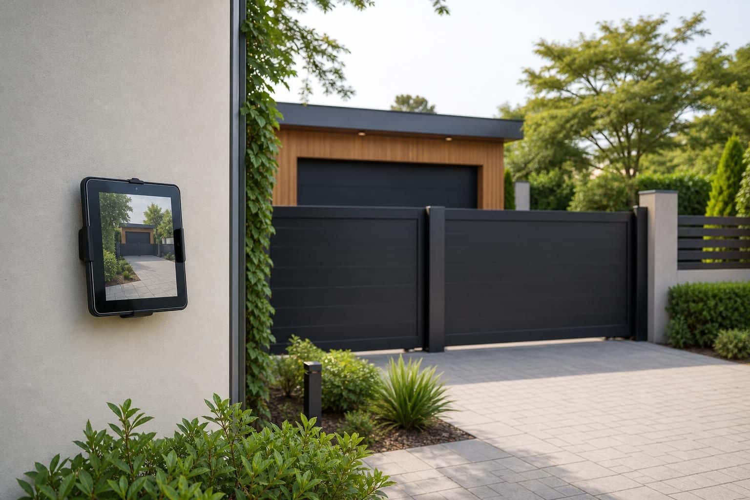 découvrez comment sécuriser facilement votre tablette ipad côté jardin grâce à un portail et garage combinés, alliant praticité et protection en un seul geste.