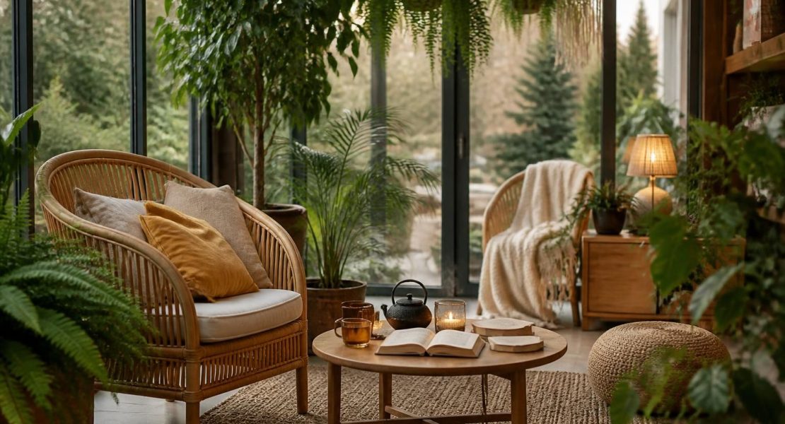 aménagez un jardin d'hiver accueillant et cosy dans votre véranda pour créer un coin détente parfait, alliant confort et ambiance chaleureuse toute l'année.